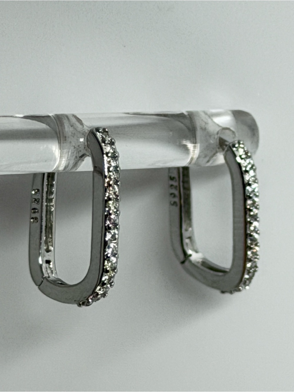 925 Stamped,Sterling Silver Pavé Hoop Earrings with Clear Crystals - White
